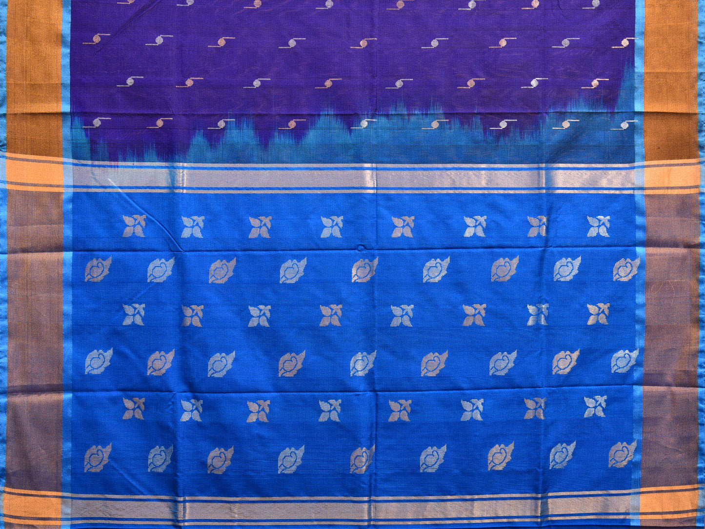 Dark Blue and Blue Uppada Silk Handloom Saree with Body Buta and Contrast Pallu Design u2267