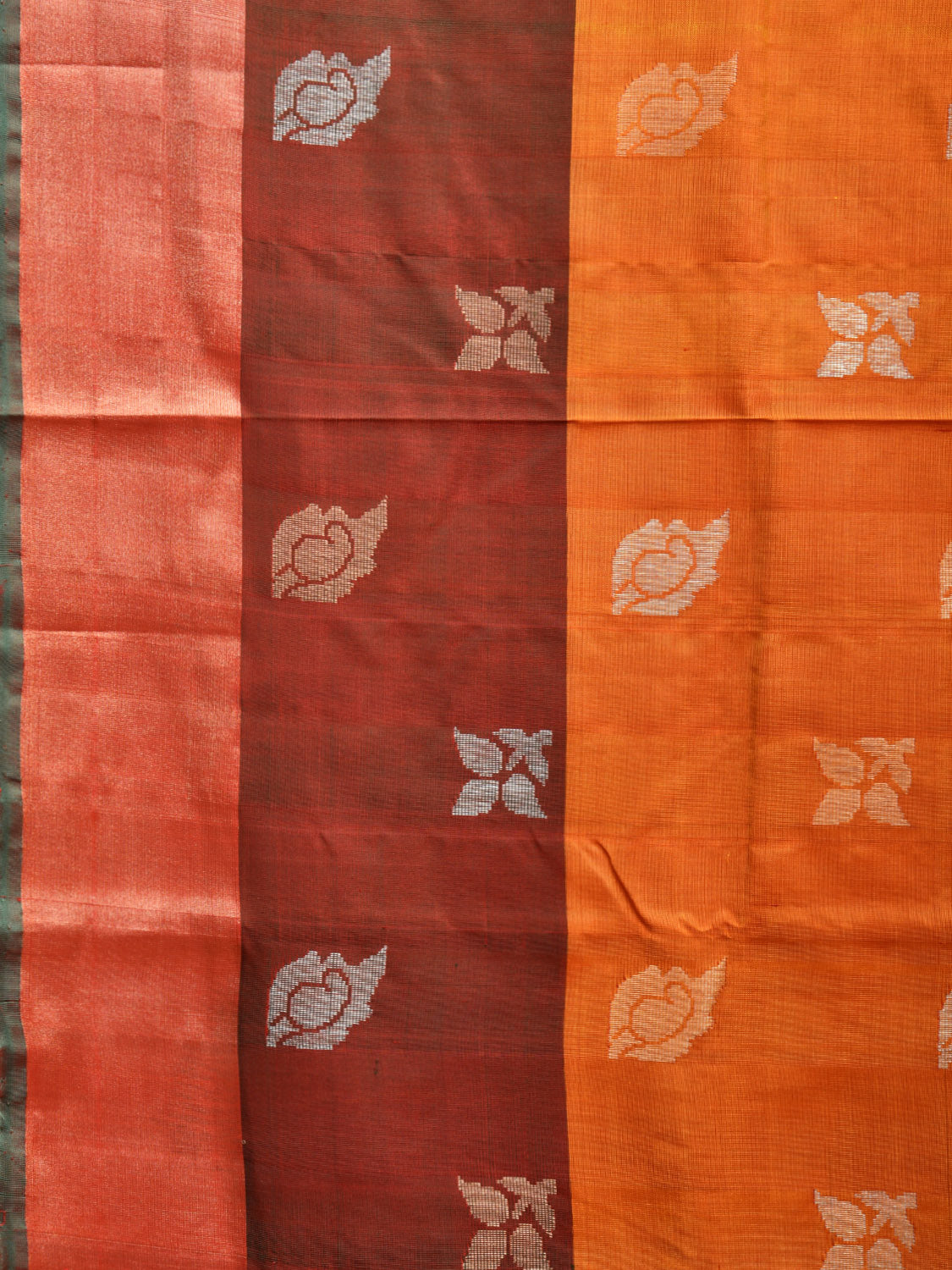 Orange and Dark Green Uppada Silk Handloom Saree with Body Buta and Contrast Pallu Design u2269