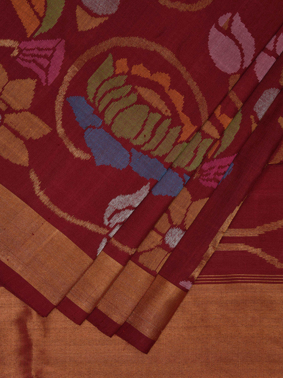 Maroon Uppada Silk Handloom Saree with All Over Lotus Design u2270