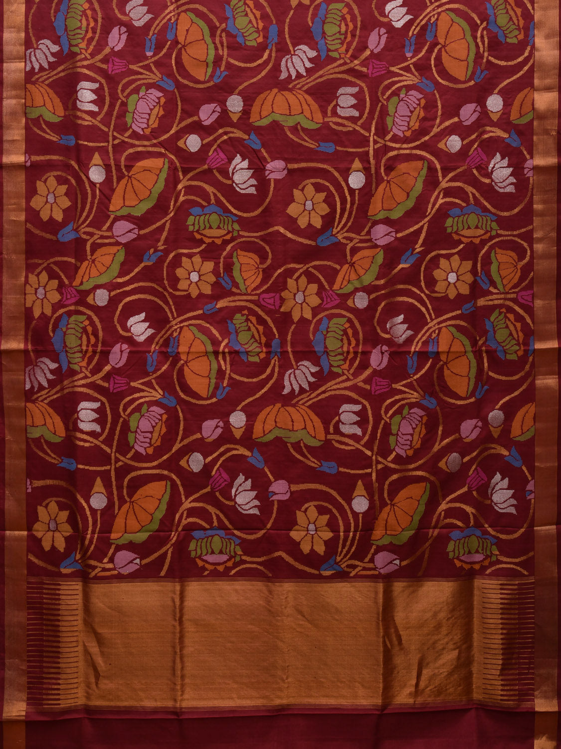 Maroon Uppada Silk Handloom Saree with All Over Lotus Design u2270