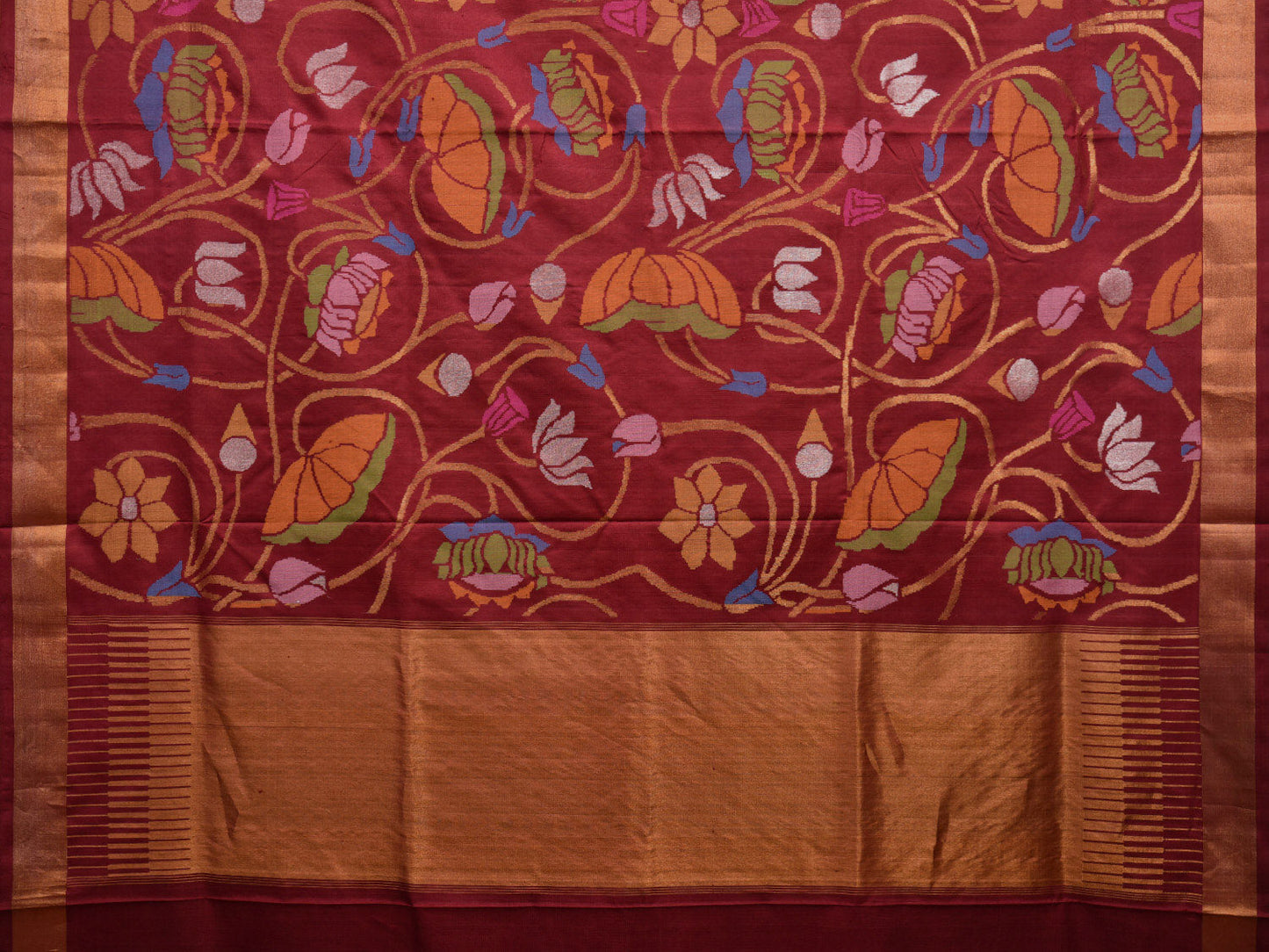 Maroon Uppada Silk Handloom Saree with All Over Lotus Design u2270