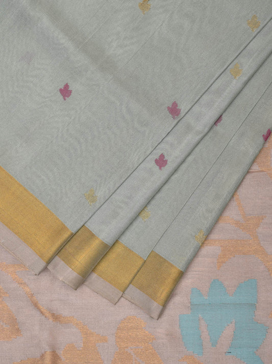 Sea Green and Cream Uppada Silk Handloom Saree with Floral Pallu Design u2272