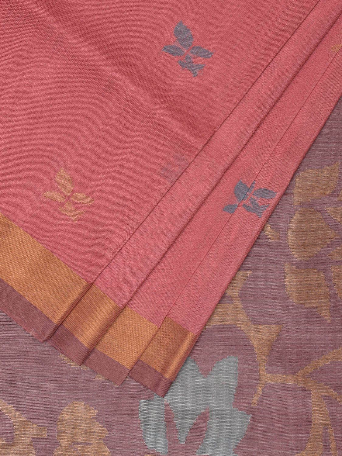 Peach and Mauve Uppada Silk Handloom Saree with Floral Pallu Design u2275