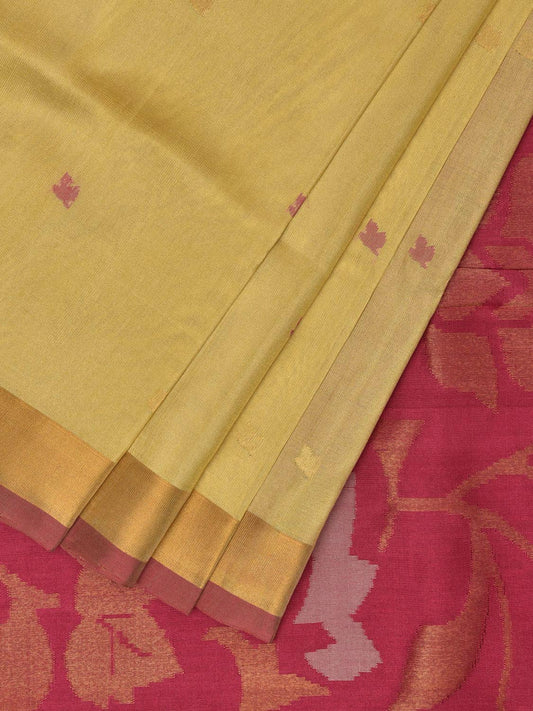 Light Yellow and Maroon Uppada Silk Handloom Saree with Floral Pallu Design u2276