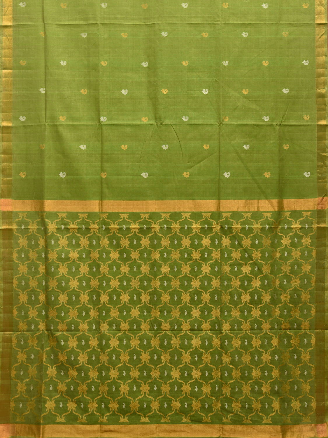Green Uppada Cotton Handloom Saree with Grill Pallu Design u2279