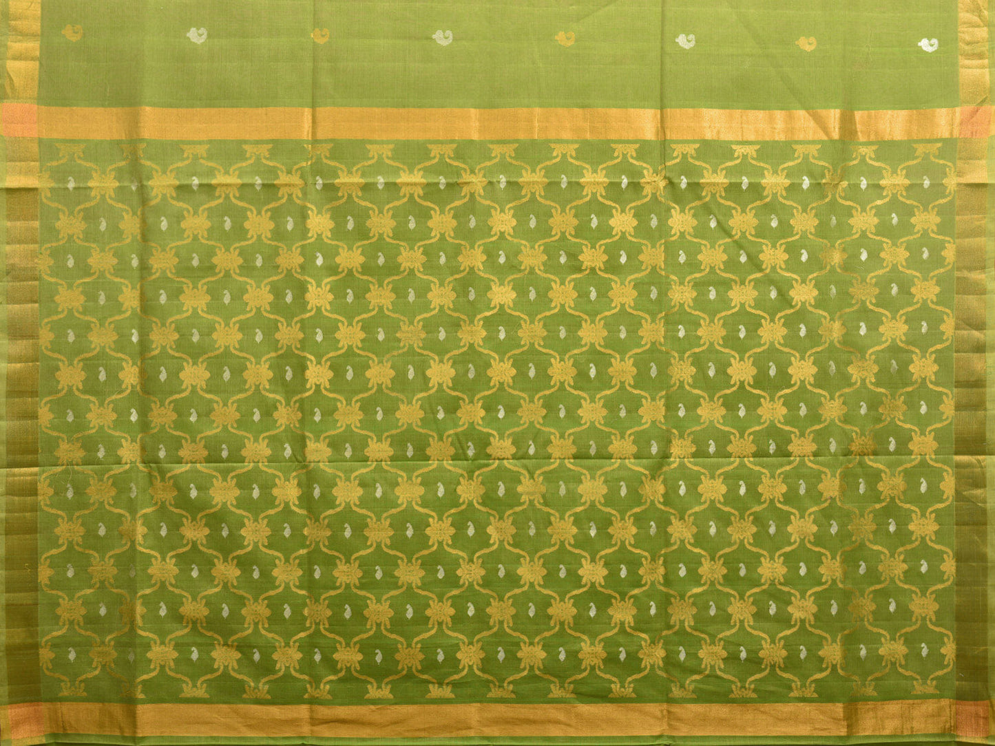 Green Uppada Cotton Handloom Saree with Grill Pallu Design u2279