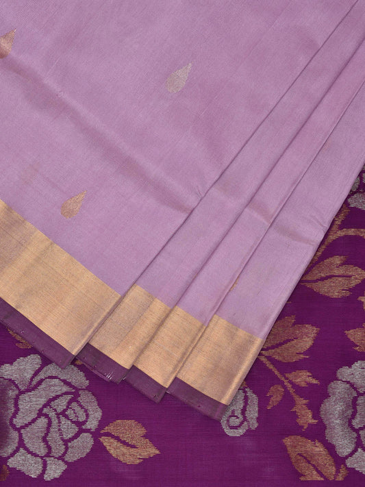 Light Lavender and Purple Uppada Silk Handloom Saree with Contrast Floral Pallu Design u2283