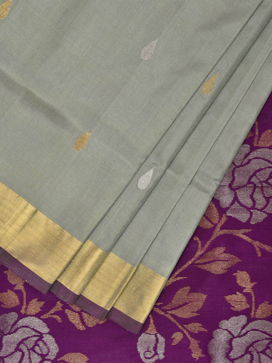 Sea Green and Purple Uppada Silk Handloom Saree with Contrast Floral Pallu Design u2286