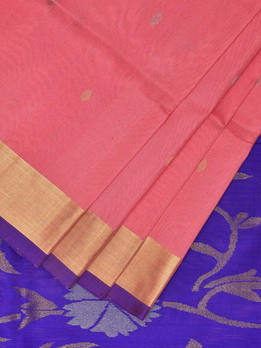 Baby Pink and Blue Uppada Silk Handloom Saree with Contrast Floral Pallu Design u2287