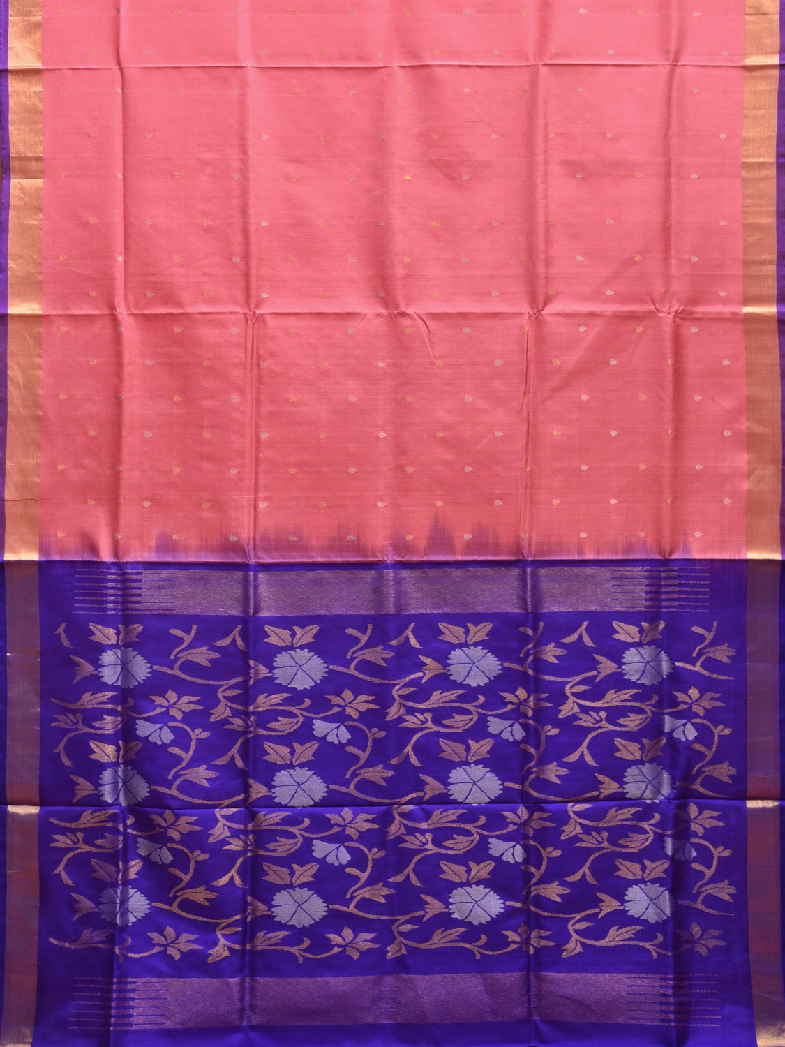 Baby Pink and Blue Uppada Silk Handloom Saree with Contrast Floral Pallu Design u2287