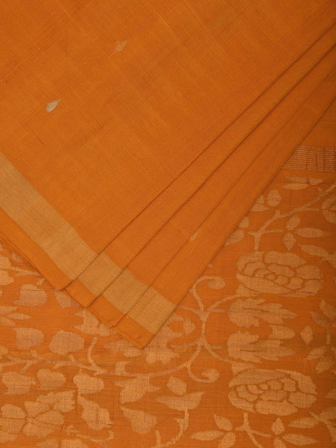 Orange Uppada Cotton Handloom Saree with Floral Pallu Design u2329