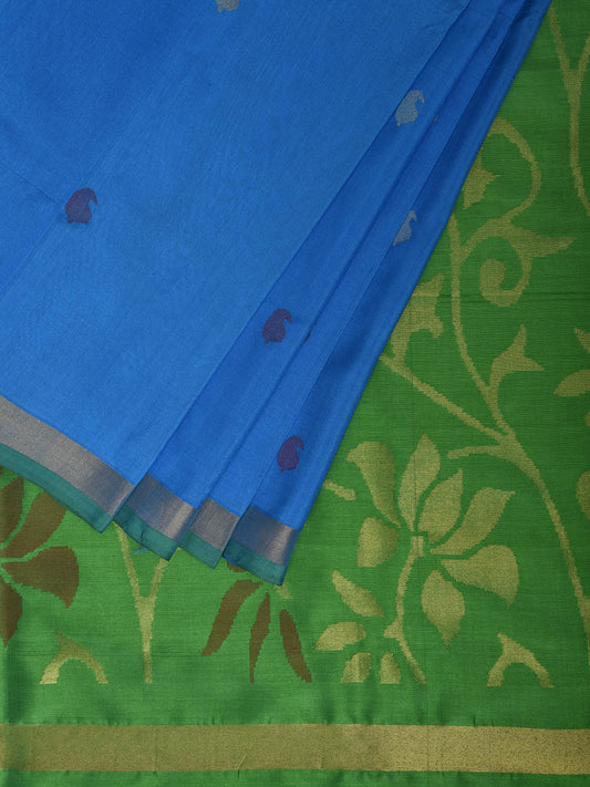 Blue and Green Uppada Silk Handloom Saree with Floral Pallu Design u2372