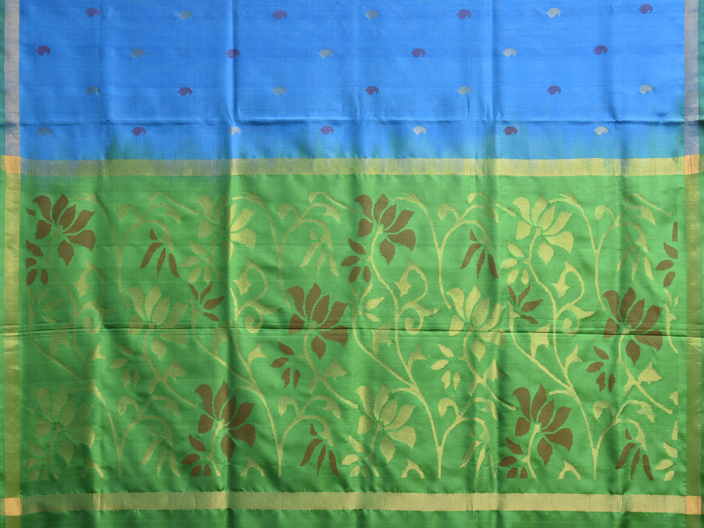 Blue and Green Uppada Silk Handloom Saree with Floral Pallu Design u2372