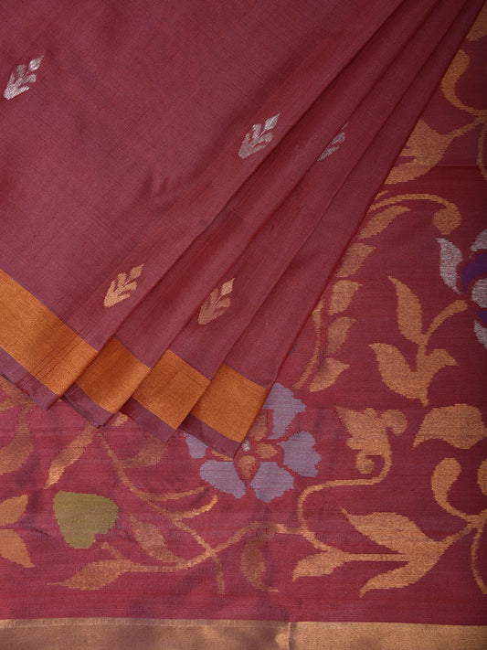 Burgundy Uppada Silk Handloom Saree with Floral Pallu Design u2373