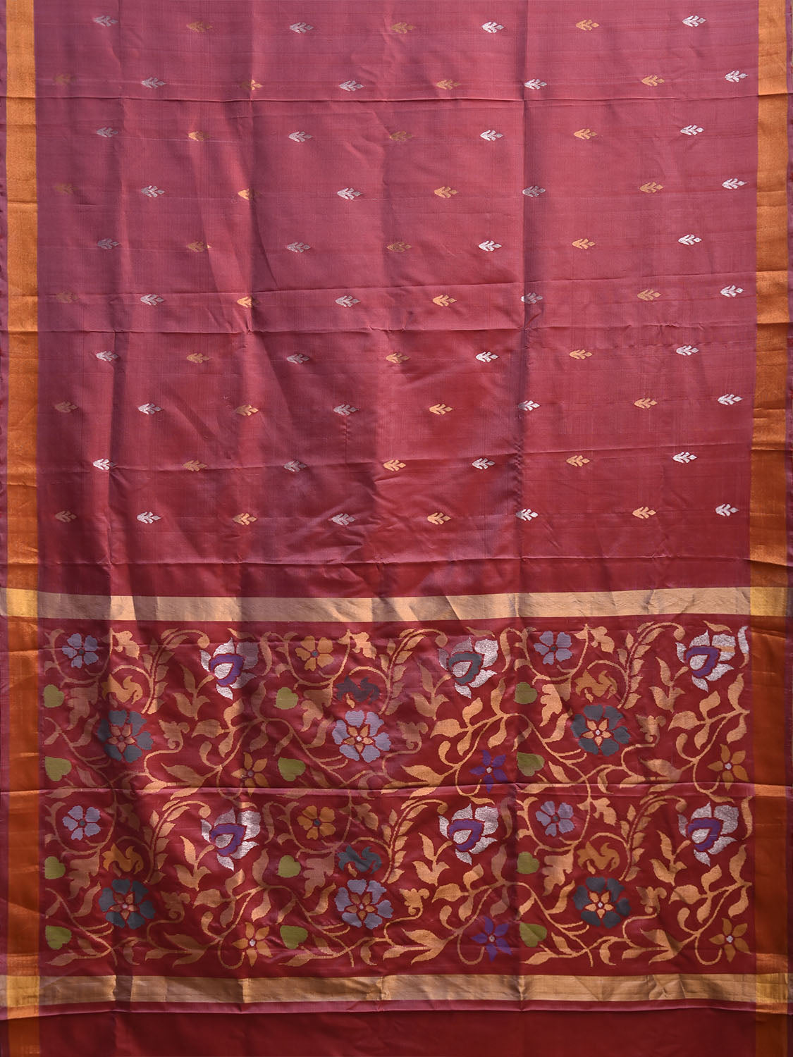 Burgundy Uppada Silk Handloom Saree with Floral Pallu Design u2373