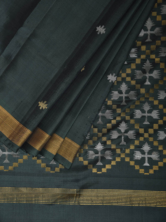 Dark Green Uppada Silk Handloom Saree with Jamdani Pallu Design u2374