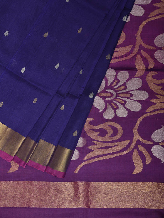 Dark Blue and Purple Uppada Silk Handloom Saree with Floral Pallu Design u2376