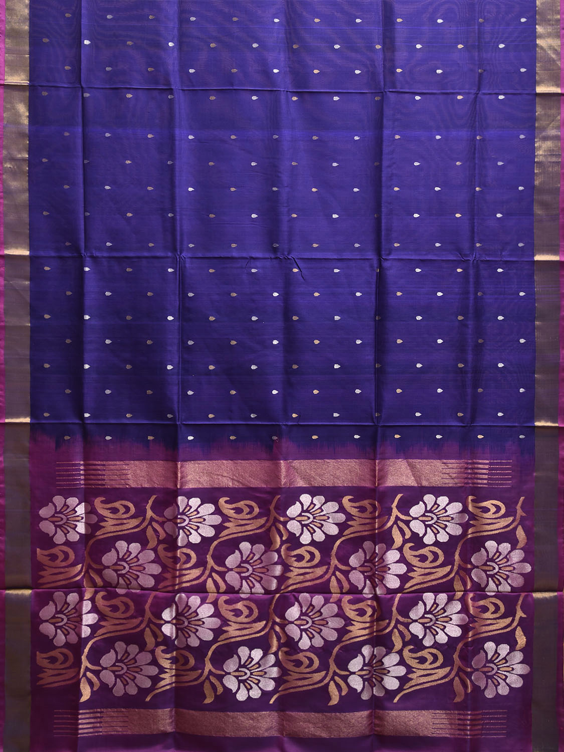 Dark Blue and Purple Uppada Silk Handloom Saree with Floral Pallu Design u2376
