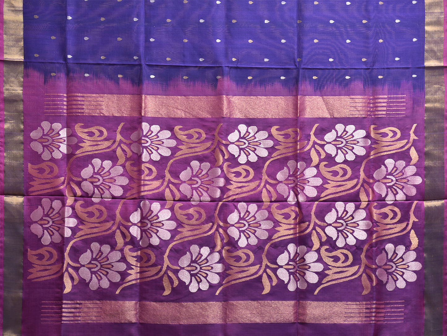 Dark Blue and Purple Uppada Silk Handloom Saree with Floral Pallu Design u2376