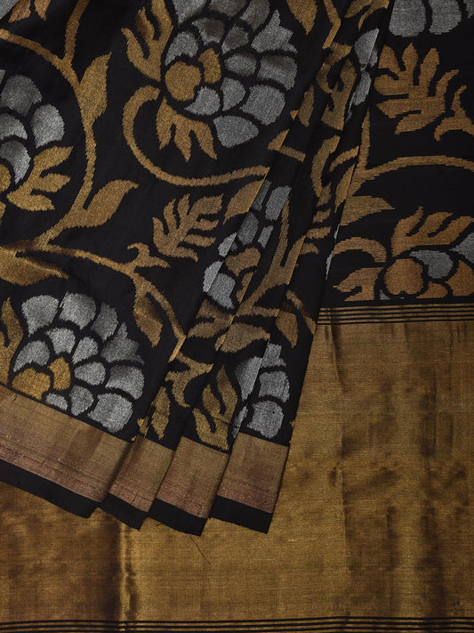 Black Uppada Silk Handloom Saree with All Over Floral Design u2380