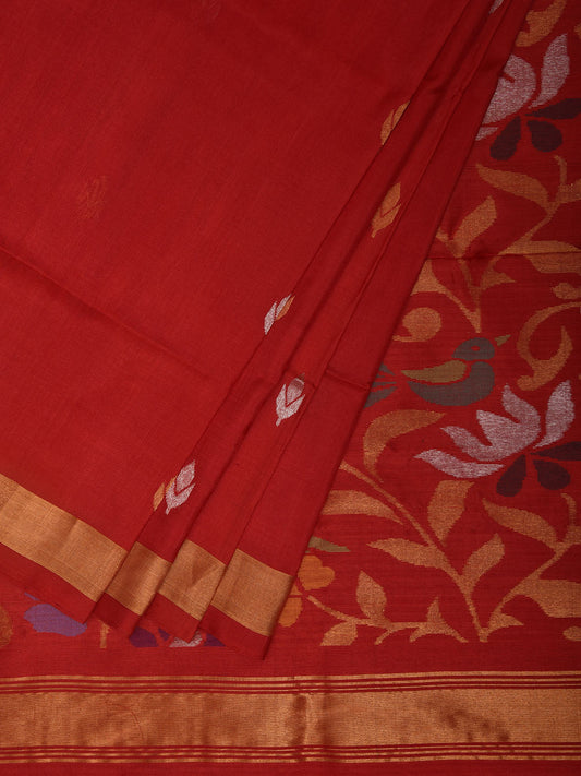 Red Uppada Silk Handloom Saree with Birds and Floral Pallu Design u2382