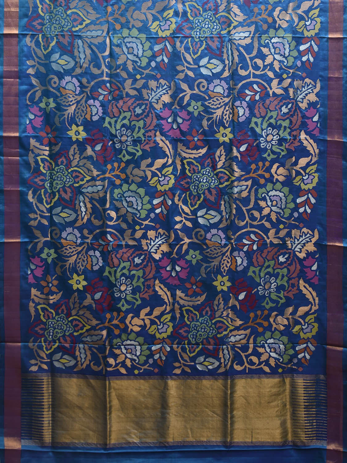 Blue Uppada Silk Handloom Saree with All Over Floral Design u2383