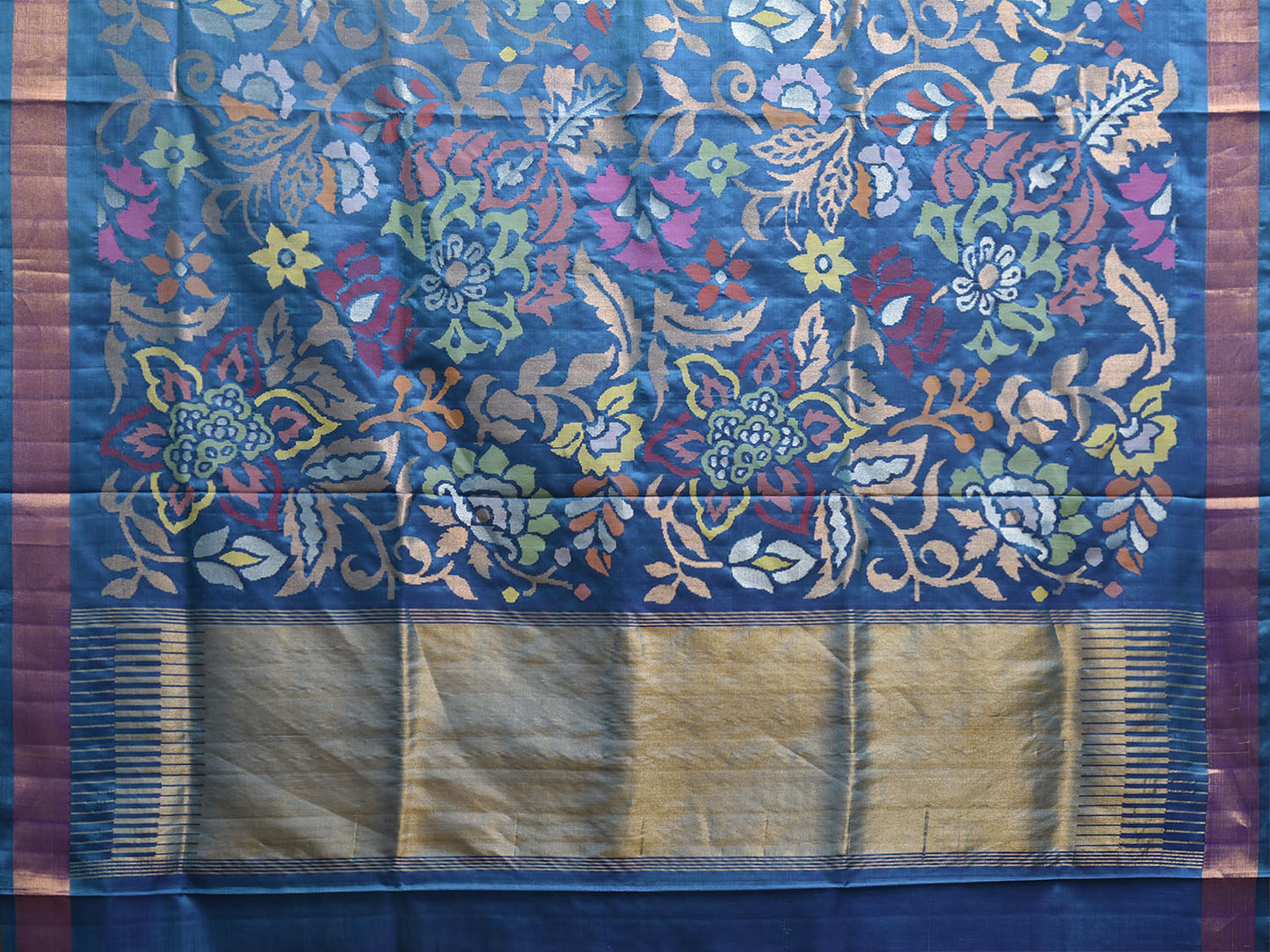 Blue Uppada Silk Handloom Saree with All Over Floral Design u2383