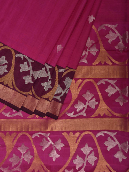 Pink and Maroon Uppada Silk Handloom Saree with Border Design u2385