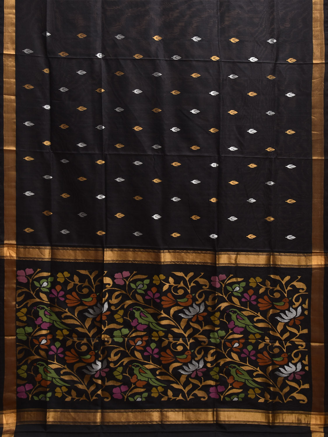 Black Uppada Silk Handloom Saree with Birds and Floral Pallu Design u2386