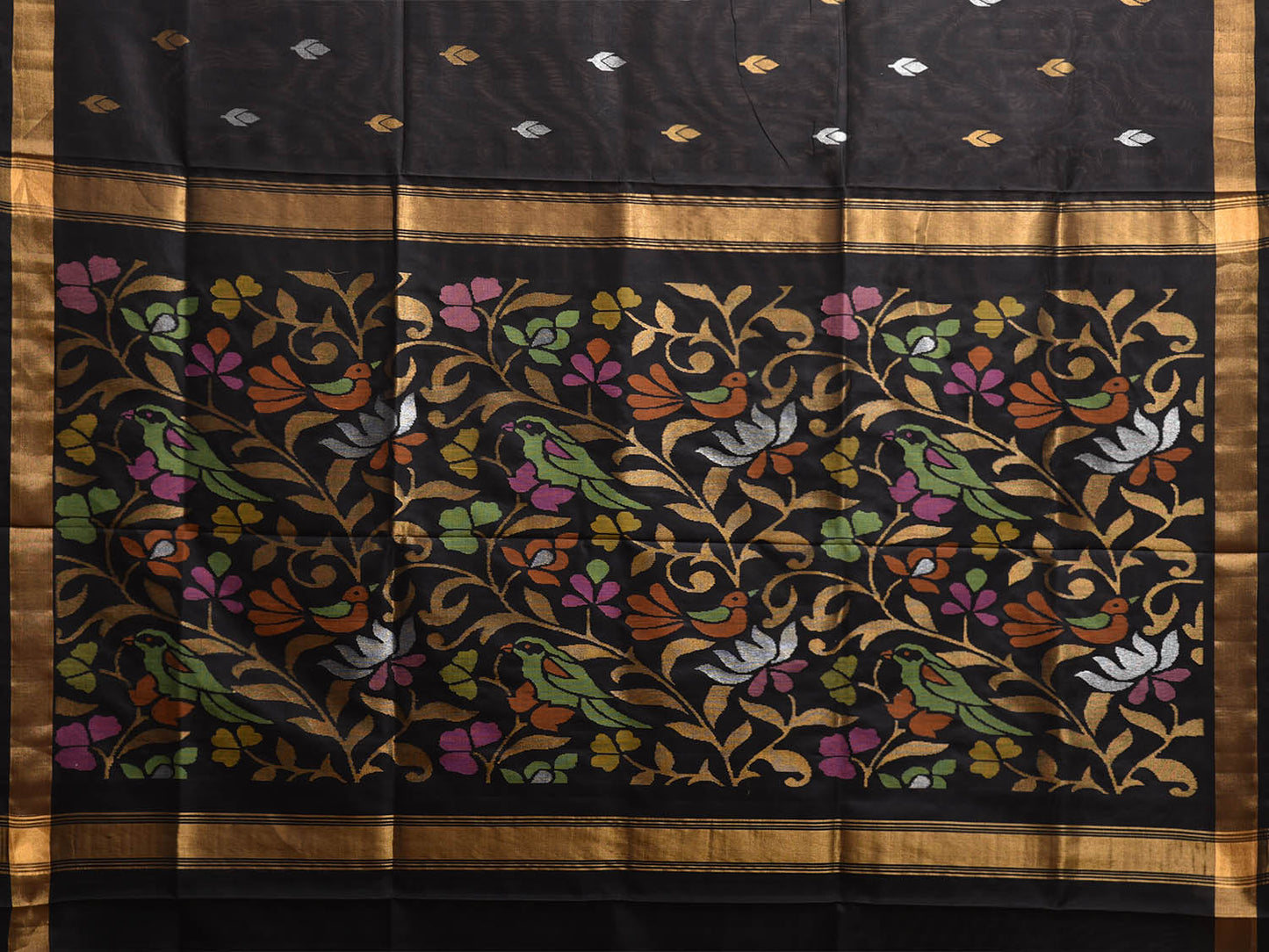 Black Uppada Silk Handloom Saree with Birds and Floral Pallu Design u2386
