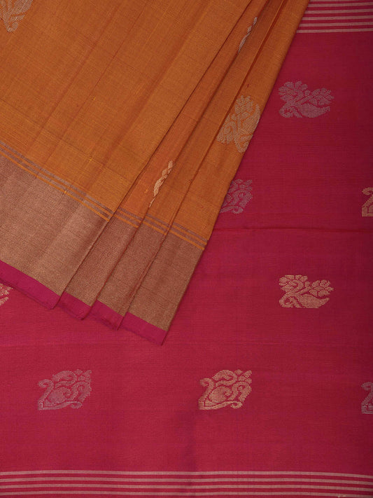 Mustard and Pink Uppada Silk Handloom Saree with All Over Buta Design u2391