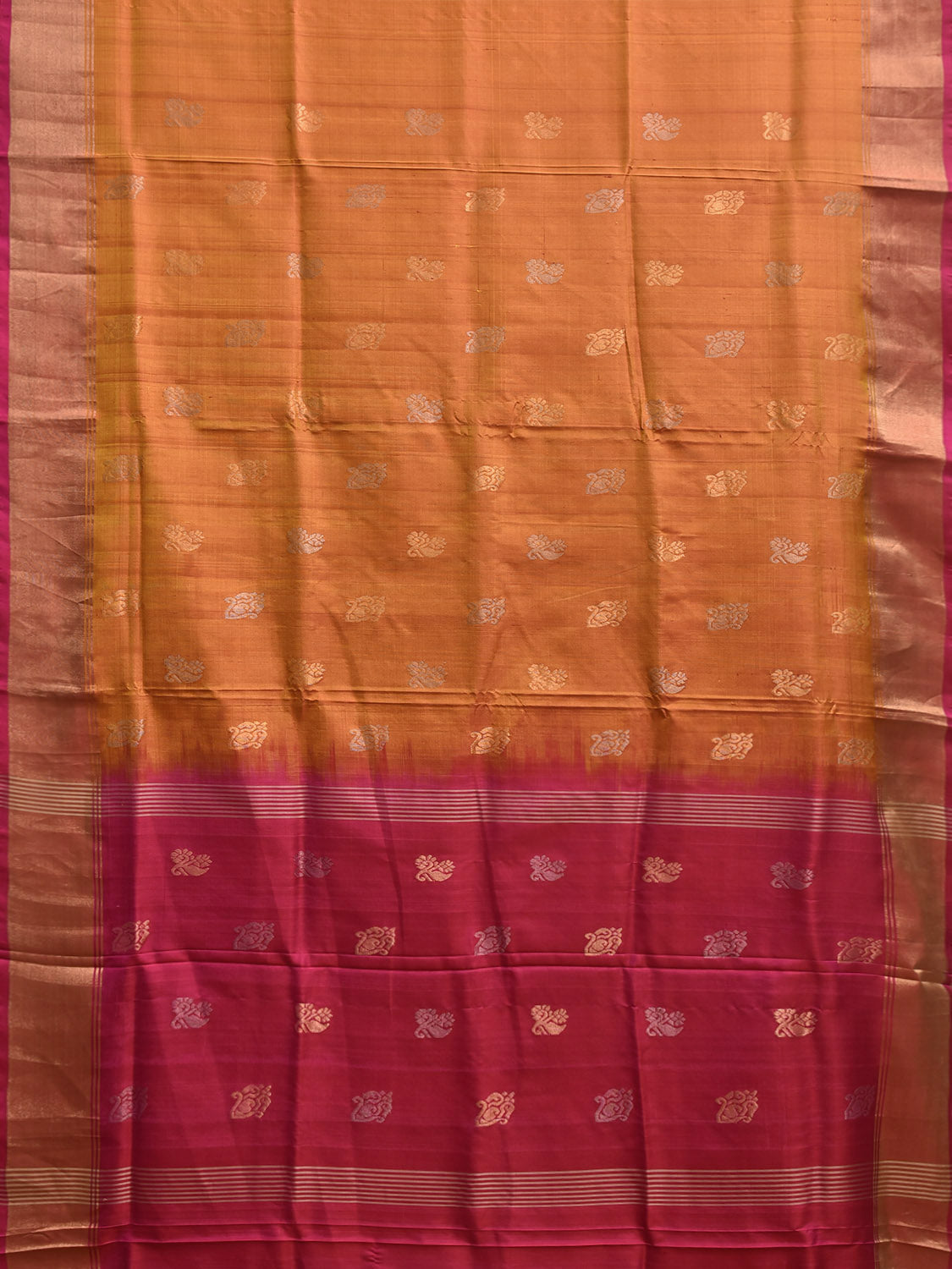 Mustard and Pink Uppada Silk Handloom Saree with All Over Buta Design u2391
