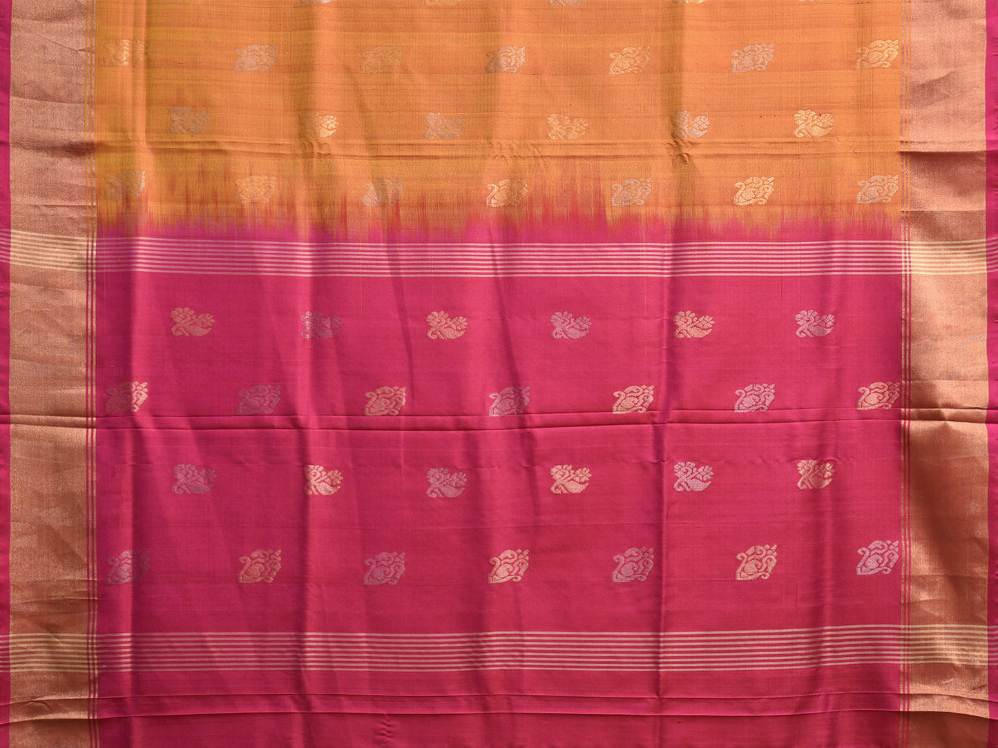 Mustard and Pink Uppada Silk Handloom Saree with All Over Buta Design u2391