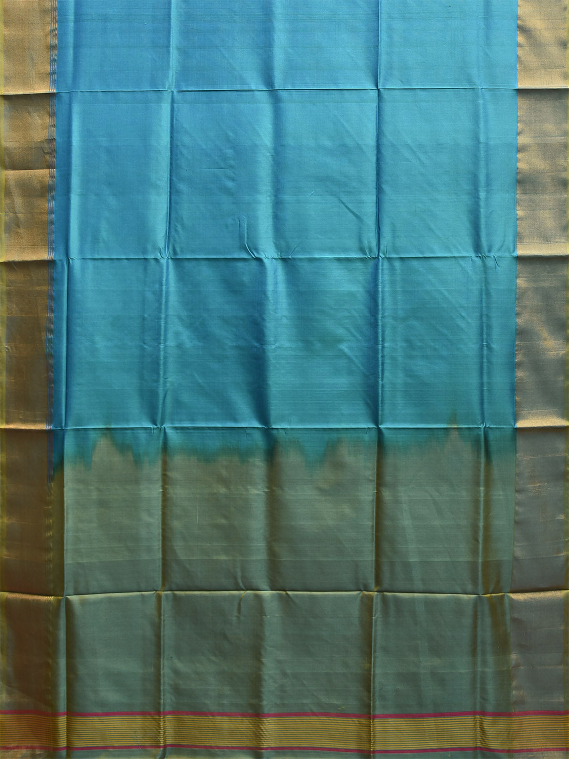 Blue and Sea Green Uppada Silk Handloom Plain Saree with Contrast Pallu Design u2393