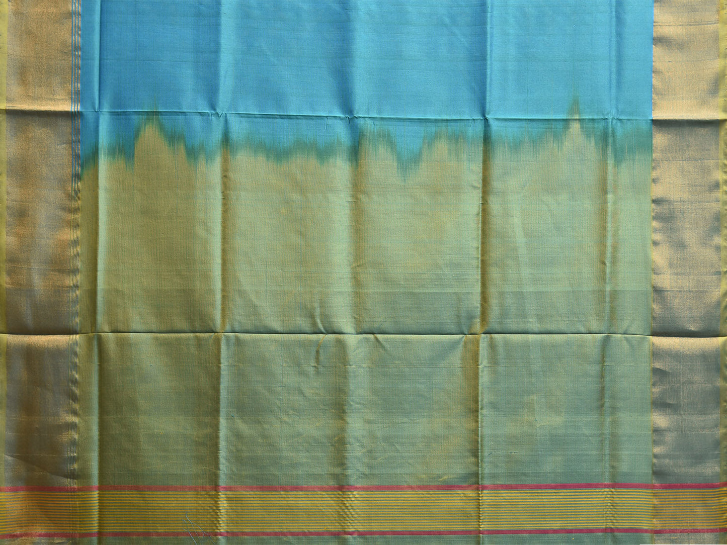 Blue and Sea Green Uppada Silk Handloom Plain Saree with Contrast Pallu Design u2393