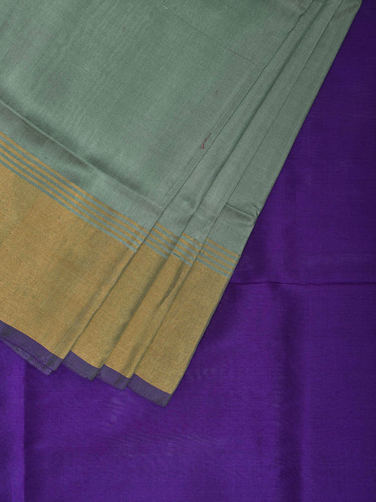 Sea Green and Purple Uppada Silk Handloom Plain Saree with Contrast Pallu Design u2394