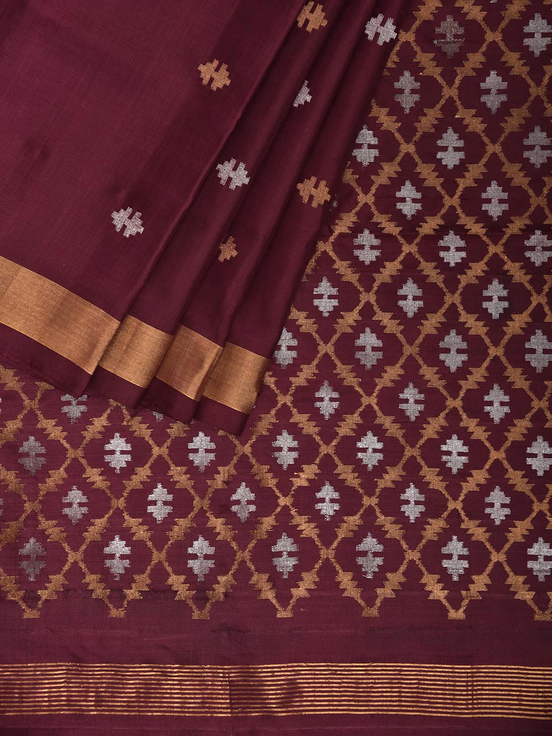 Maroon Uppada Silk Handloom Saree with Jamdani Pallu Design u2396