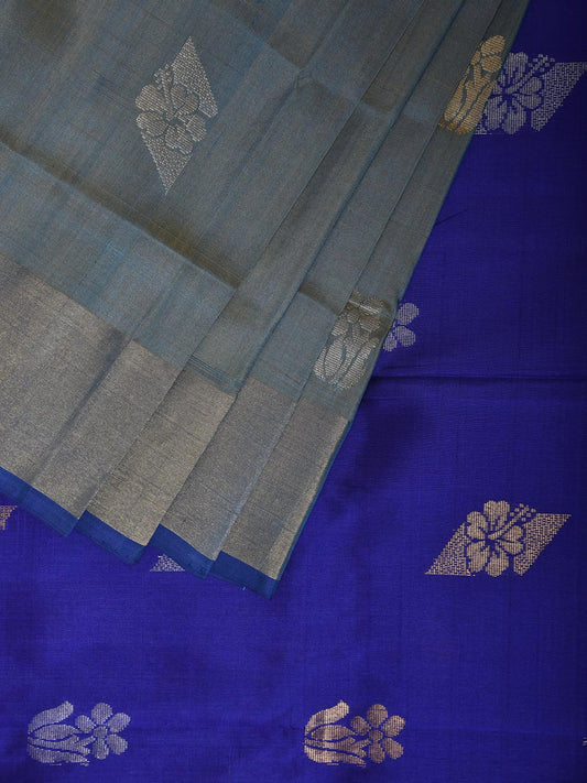 Sea Blue and Blue Uppada Silk Handloom Saree with Body Buta and Contrast Pallu Design u2401