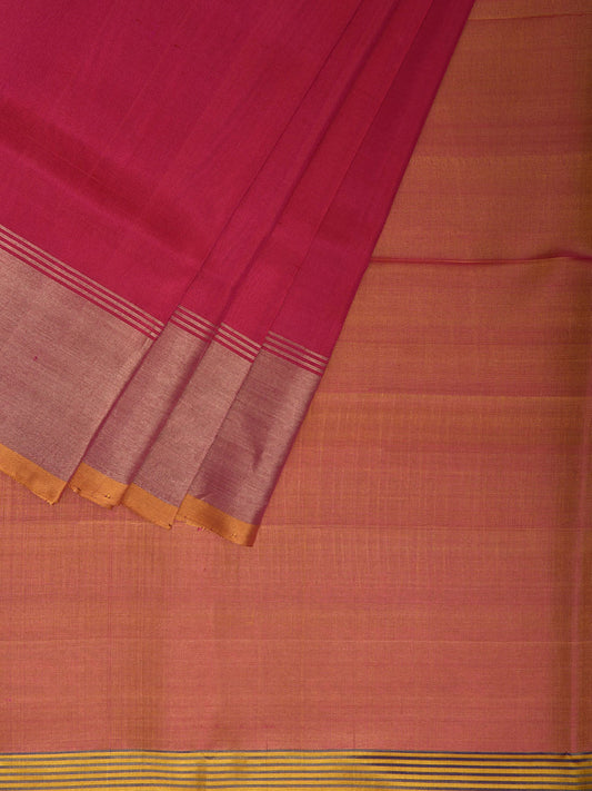 Pink and Mustard Uppada Silk Handloom Plain Saree with Contrast Pallu Design u2403