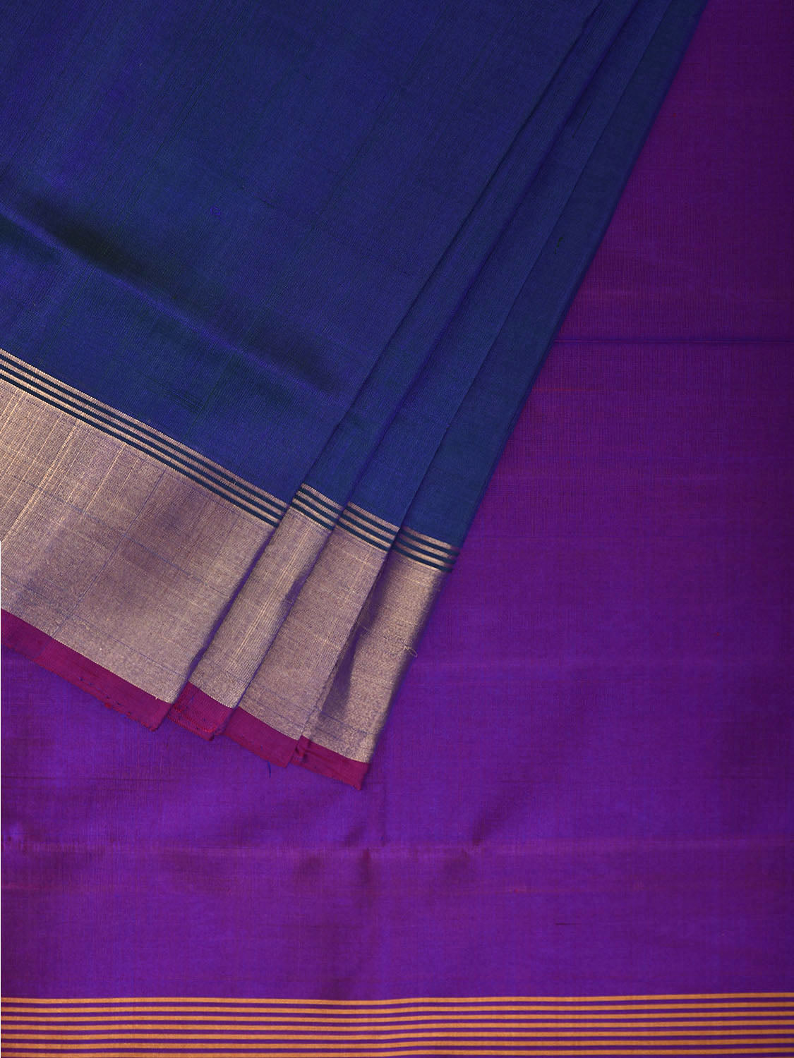 Dark Blue and Purple Uppada Silk Handloom Plain Saree with Contrast Pallu Design u2404