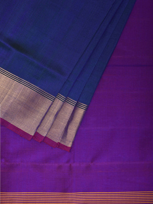 Dark Blue and Purple Uppada Silk Handloom Plain Saree with Contrast Pallu Design u2404