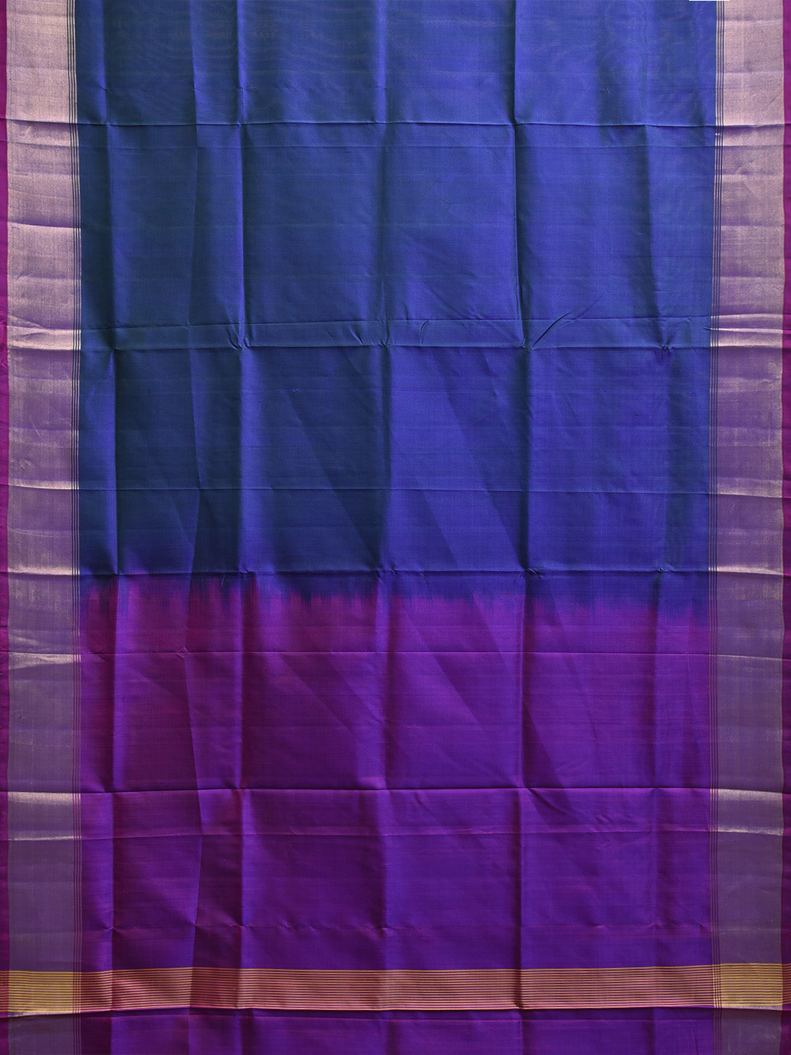 Dark Blue and Purple Uppada Silk Handloom Plain Saree with Contrast Pallu Design u2404