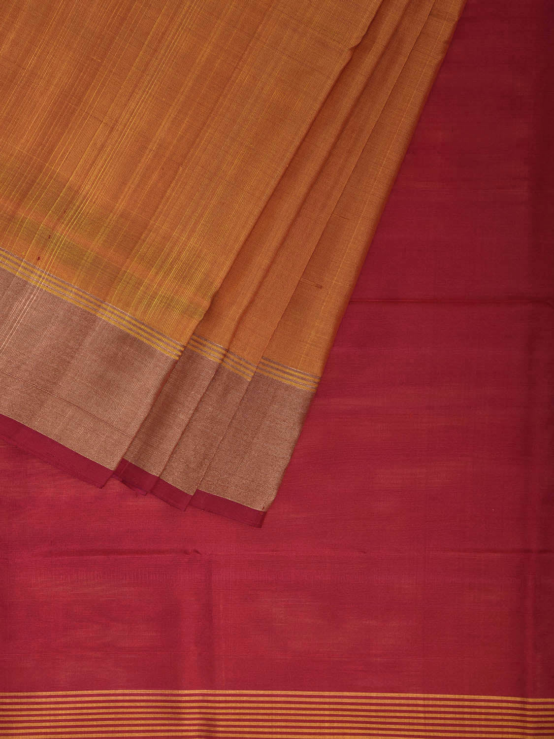 Mustard and Pink Uppada Silk Handloom Plain Saree with Contrast Pallu Design u2406