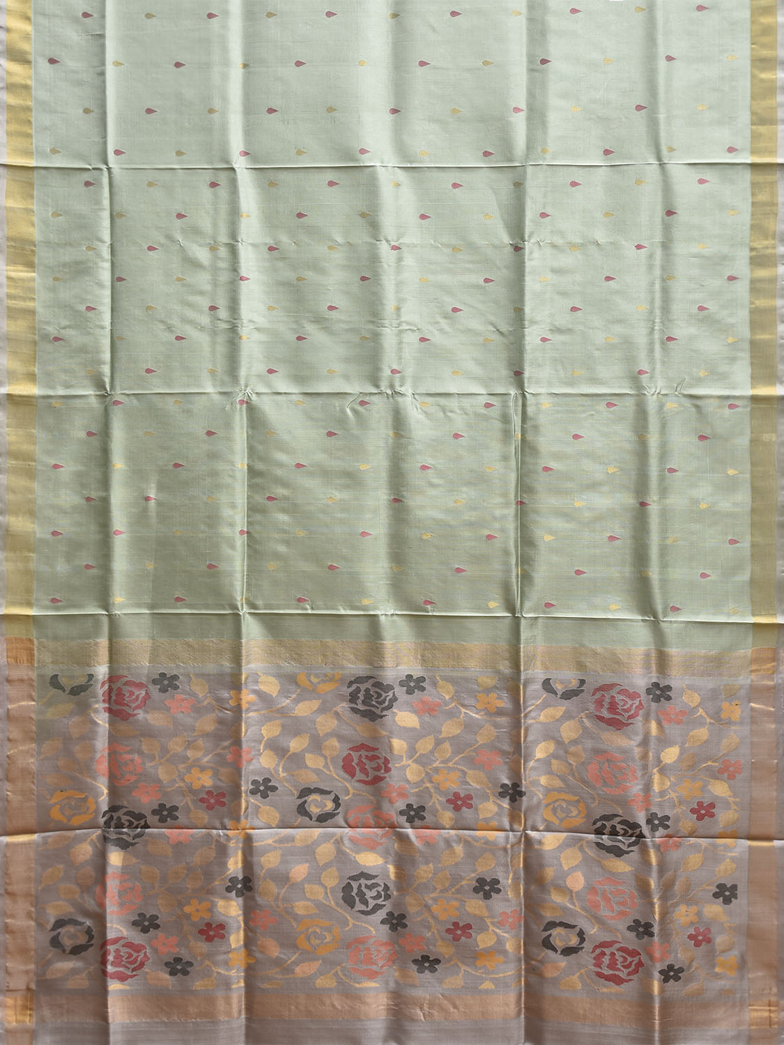 Sea Green and Light Grey Uppada Silk Handloom Saree with Floral Pallu Design u2407