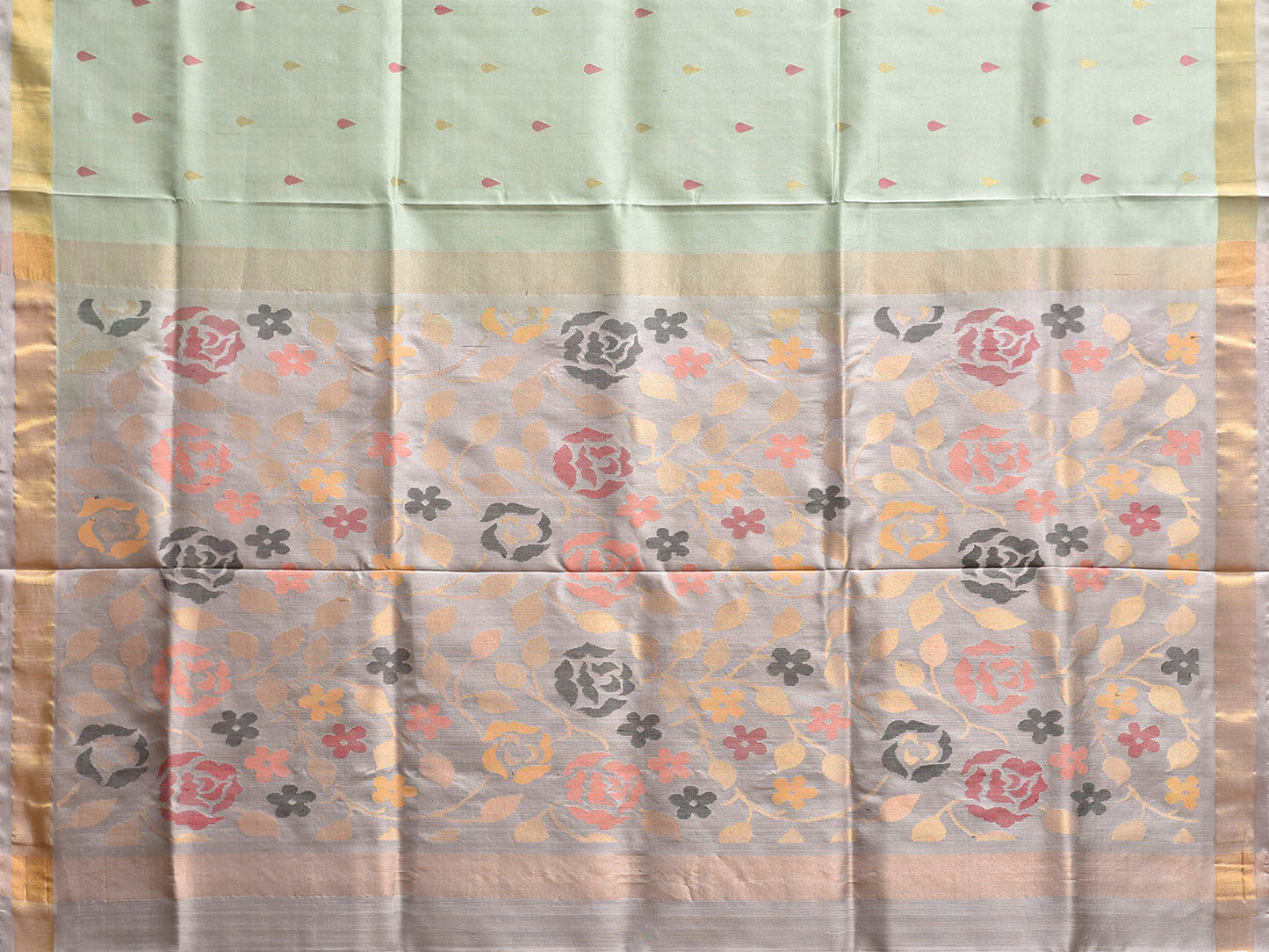 Sea Green and Light Grey Uppada Silk Handloom Saree with Floral Pallu Design u2407