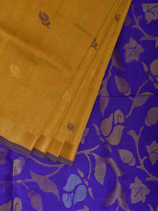 Yellow and Dark Blue Uppada Silk Handloom Saree with Floral Pallu Design u2408