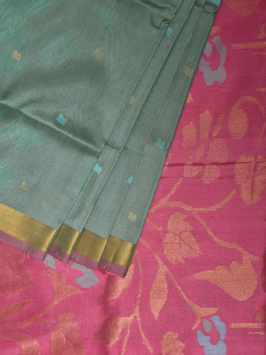 Sea Green and Pink Uppada Silk Handloom Saree with Floral Pallu Design u2409