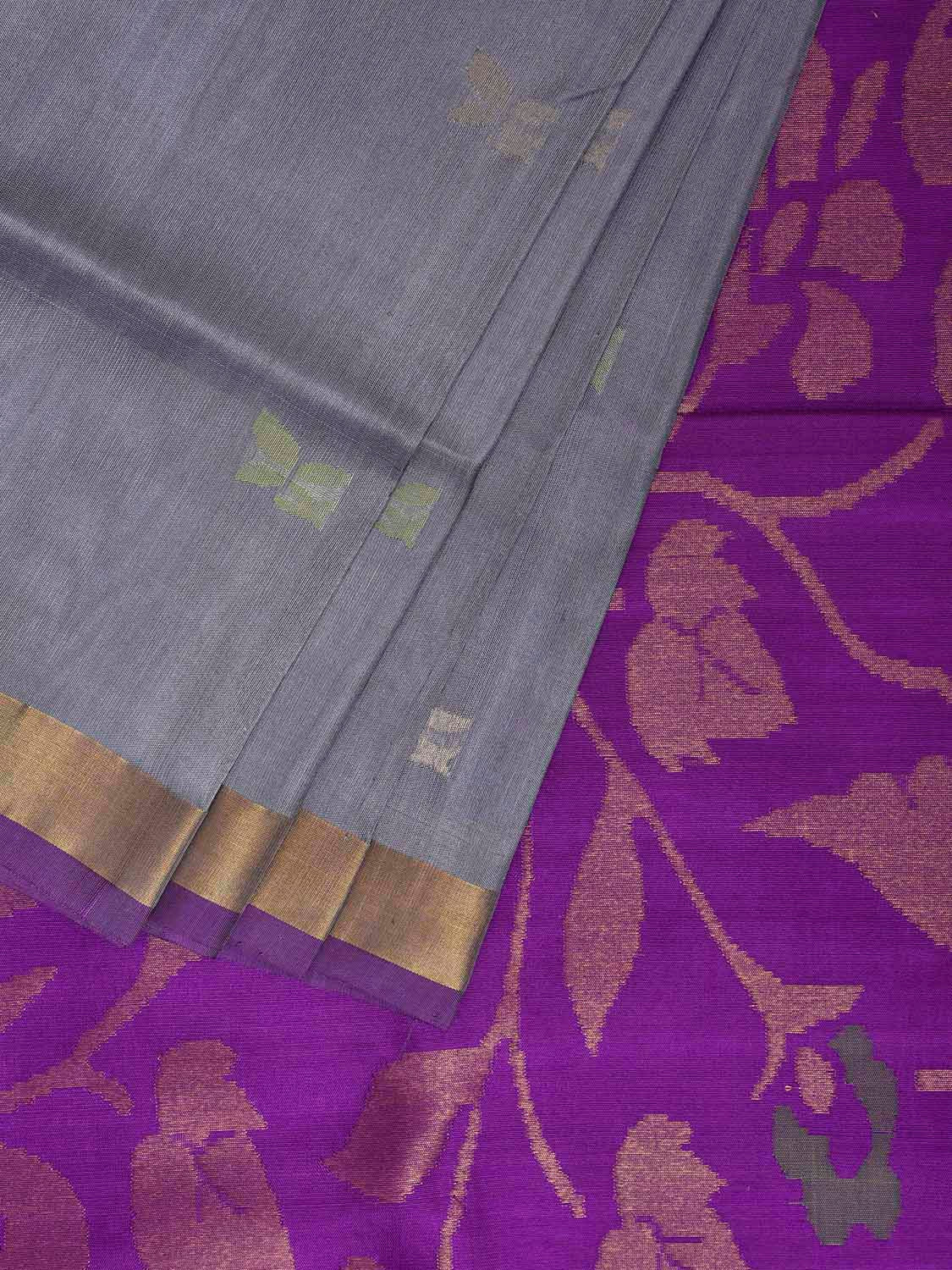 Grey and Purple Uppada Silk Handloom Saree with Floral Pallu Design u2410