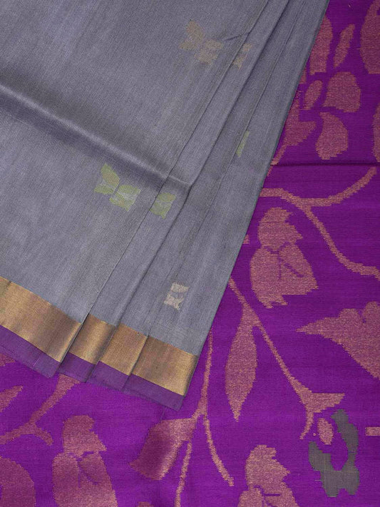 Grey and Purple Uppada Silk Handloom Saree with Floral Pallu Design u2410