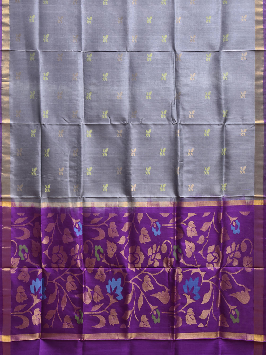 Grey and Purple Uppada Silk Handloom Saree with Floral Pallu Design u2410